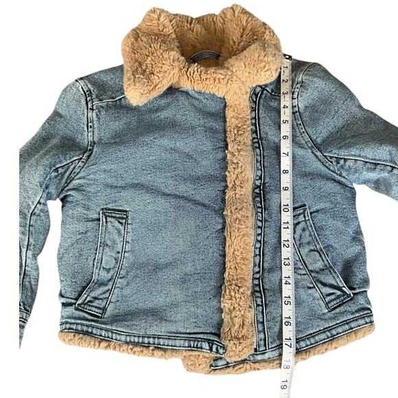 Hollister Faux Fur Lined Denim Jacket Women’s XS Y2K Cropped Tan Sherpa Collar - Picture 10 of 13